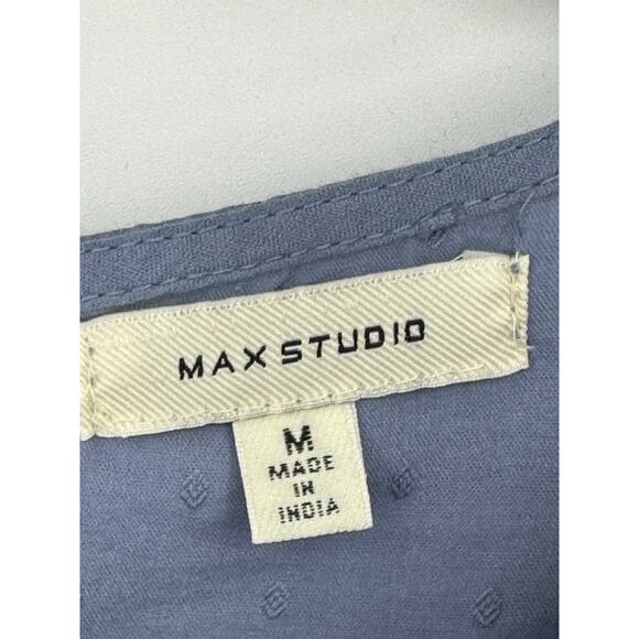 Max Studio Blue Embroidered Top Puff Sleeve M Relaxed Boho Peasant Cottagecore - Picture 3 of 9